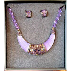 Heidi Daus Vintage-Inspired Purple Beaded Necklace & Clip-On Earrings Set